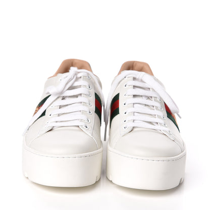 Gucci Calfskin Web Bee Embroidered Womens Ace Platform Sneakers 39 White 2 of 10