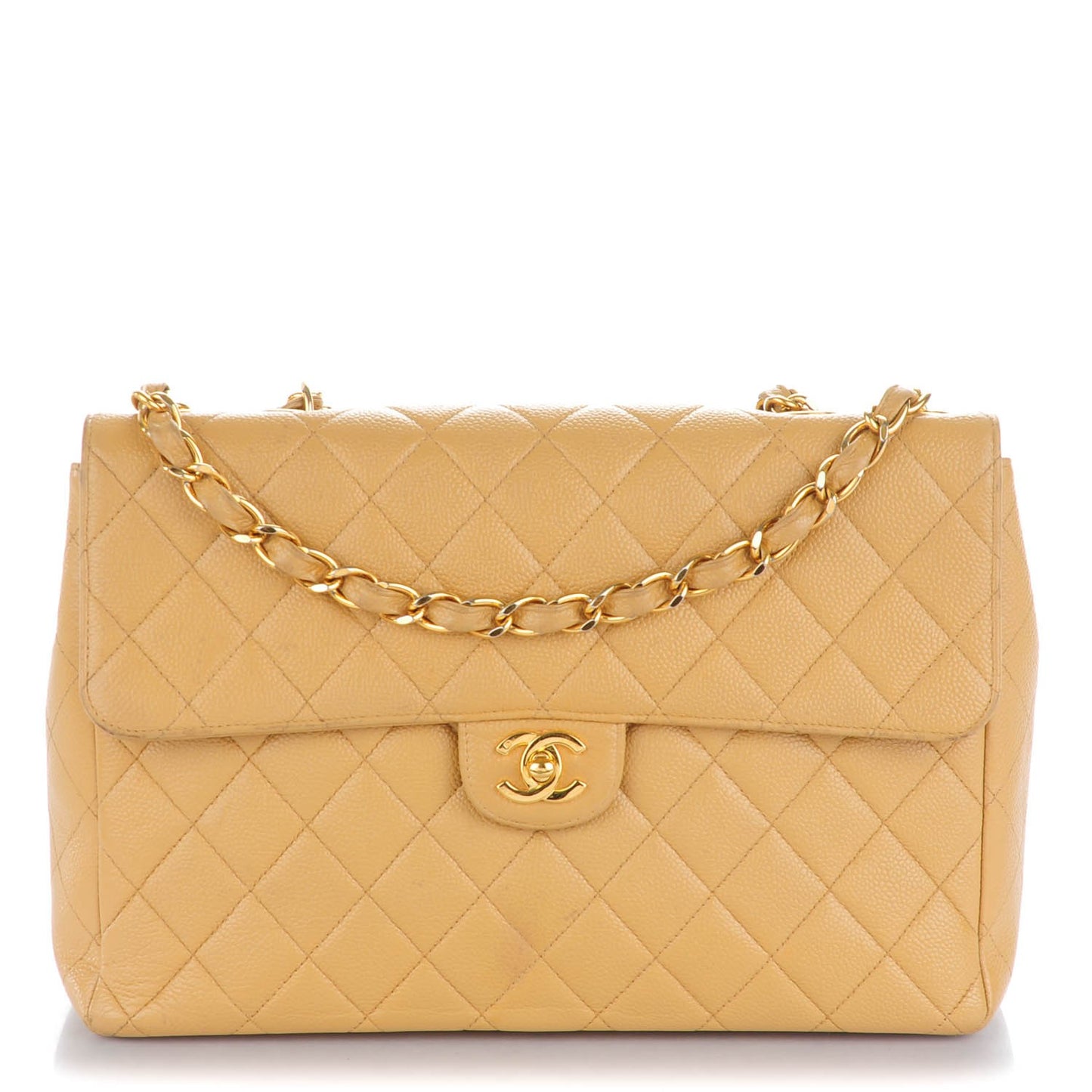 Caviar Quilted Jumbo Single Flap Beige