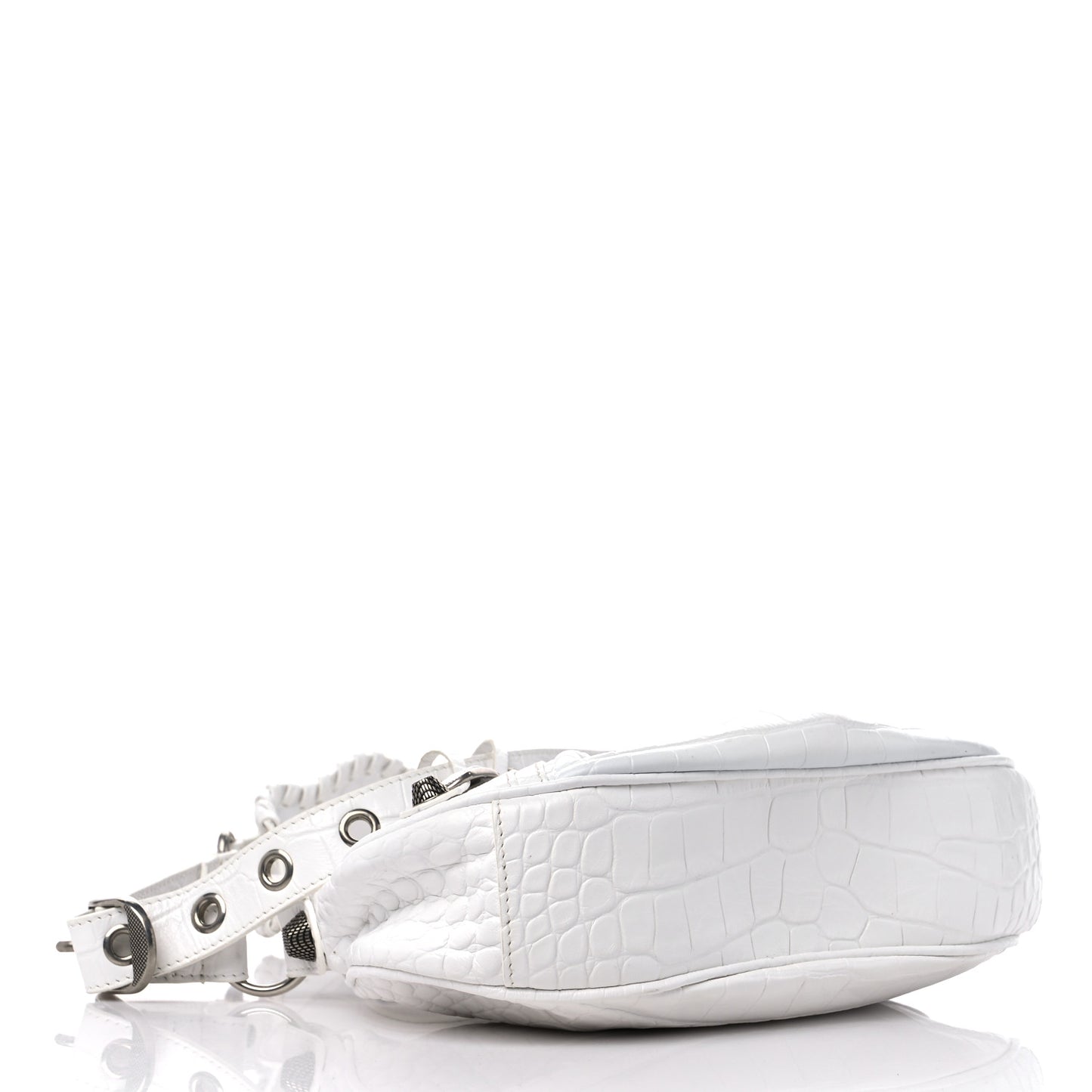 Extra Supple Calfskin Crocodile Embossed Le Cagole Shoulder Bag XS Optic White