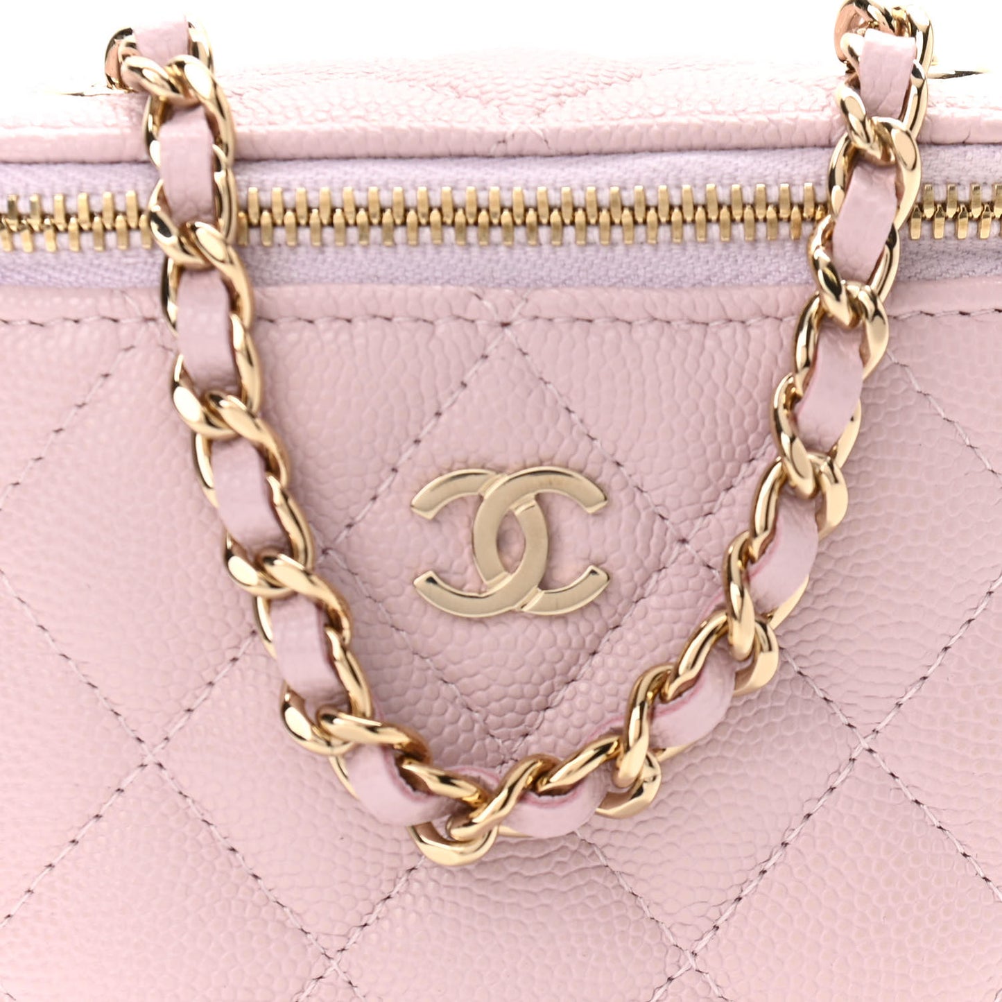 Caviar Quilted Small Vertical Coco Beauty Vanity Case With Chain Light Pink