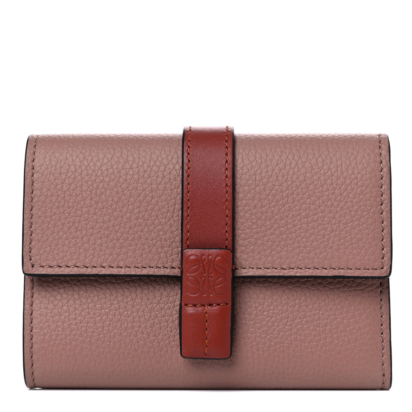 Grained Calfskin Compact Zip Wallet Dark Blush