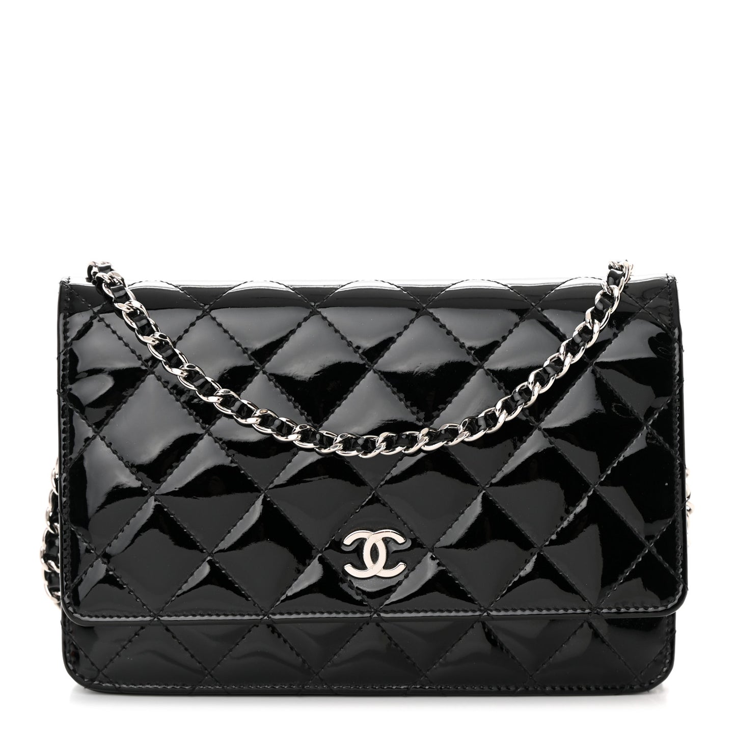 Patent Quilted Wallet On Chain WOC Black