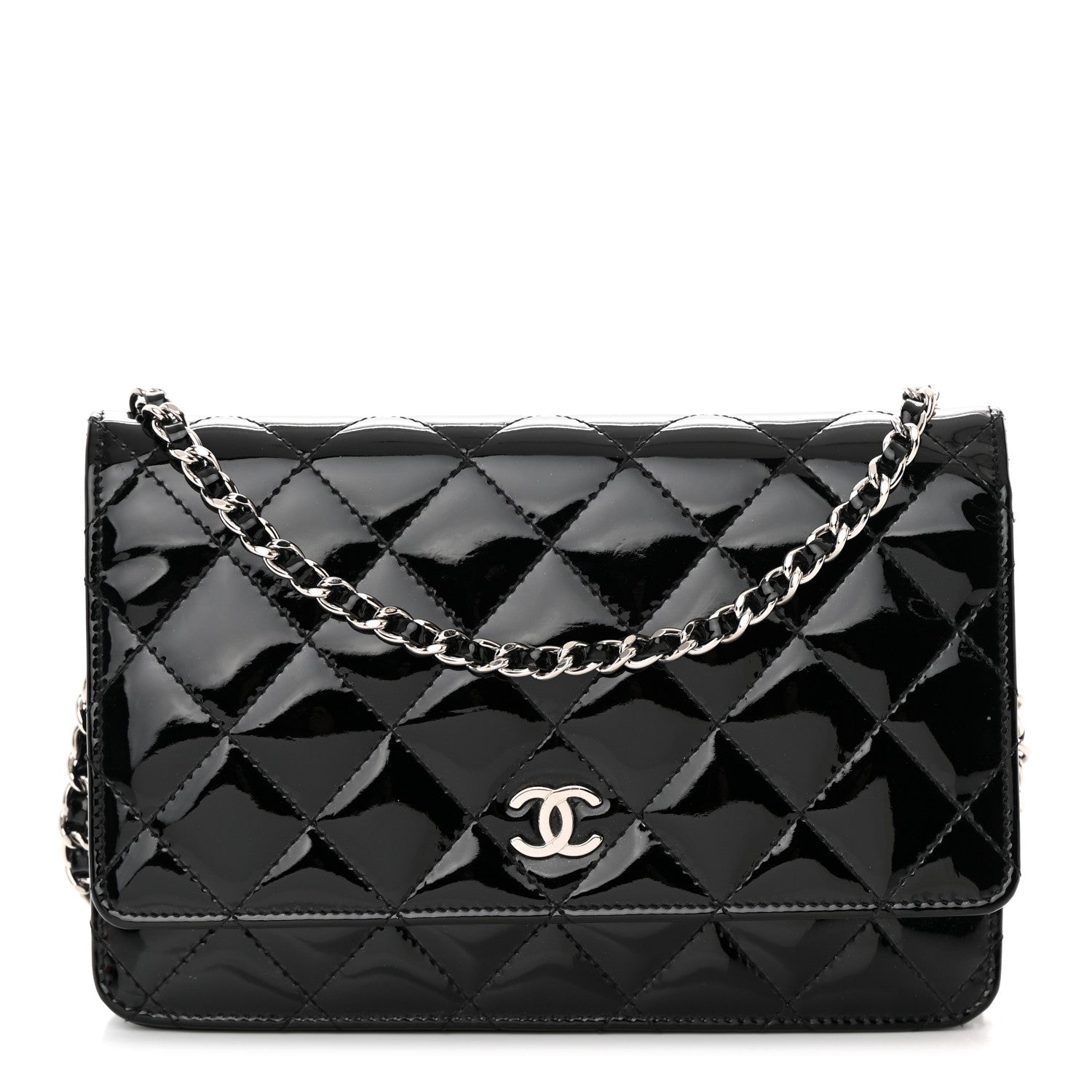 Chanel Patent Quilted Wallet On Chain WOC Black 1 of 16