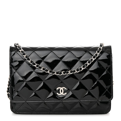 Chanel Patent Quilted Wallet On Chain WOC Black 1 of 16