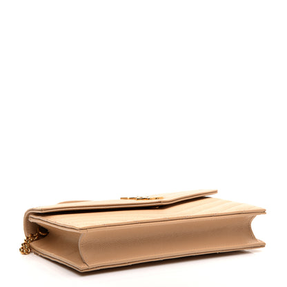 Saint Laurent Grain De Poudre Matelasse Chevron Monogram Envelope Chain Wallet Nude Powder 4 of 9