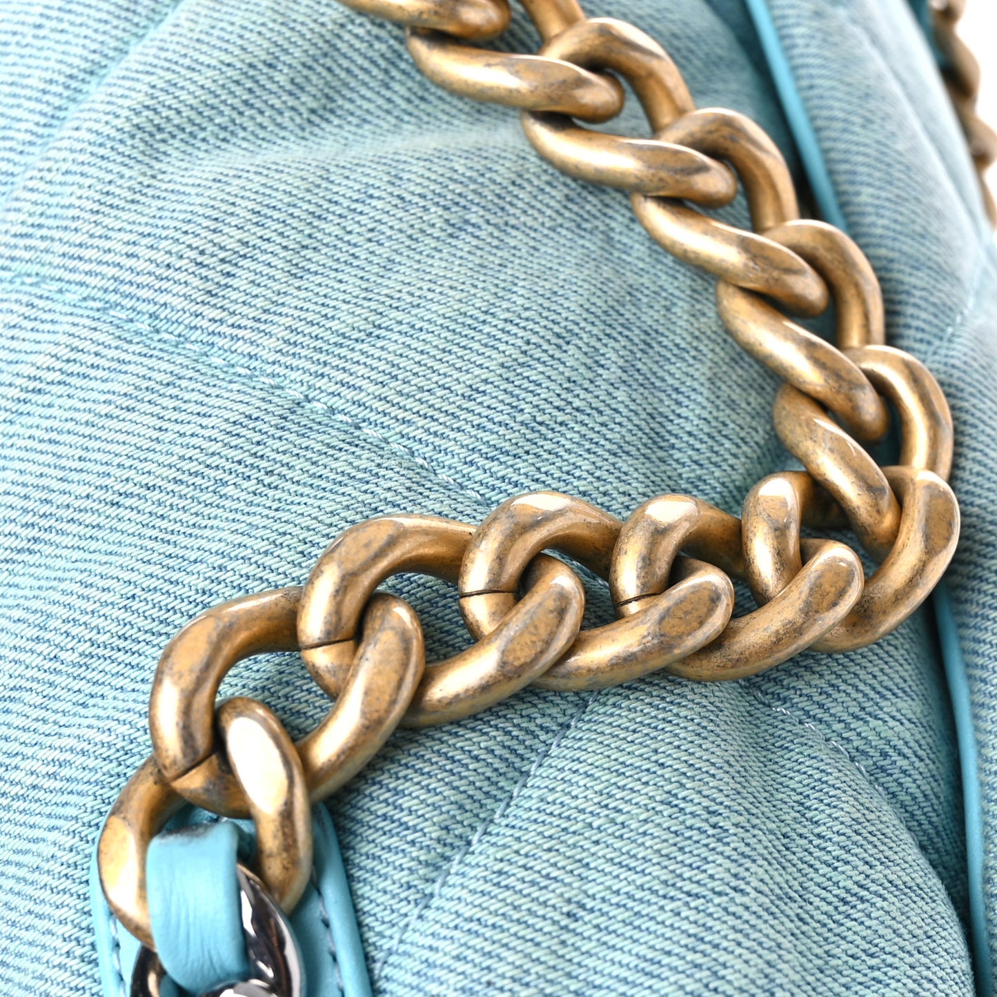 Denim Quilted Medium Chanel 19 Flap Neon Blue