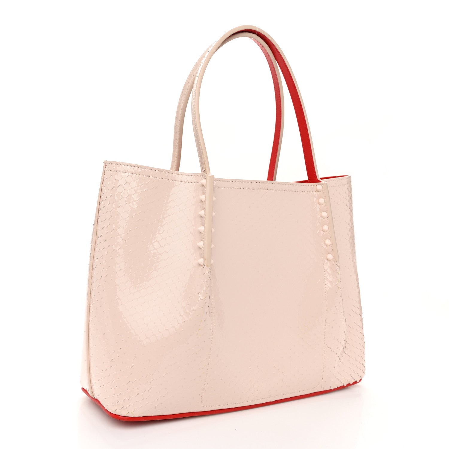 Christian Louboutin Patent Snakeskin Embossed Spiked Cabarock Shopper Tote Leche 3 of 13