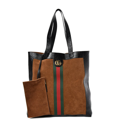 Gucci Suede Patent Web Large Ophidia Vertical Shopping Tote Nocciola Black 1 of 13