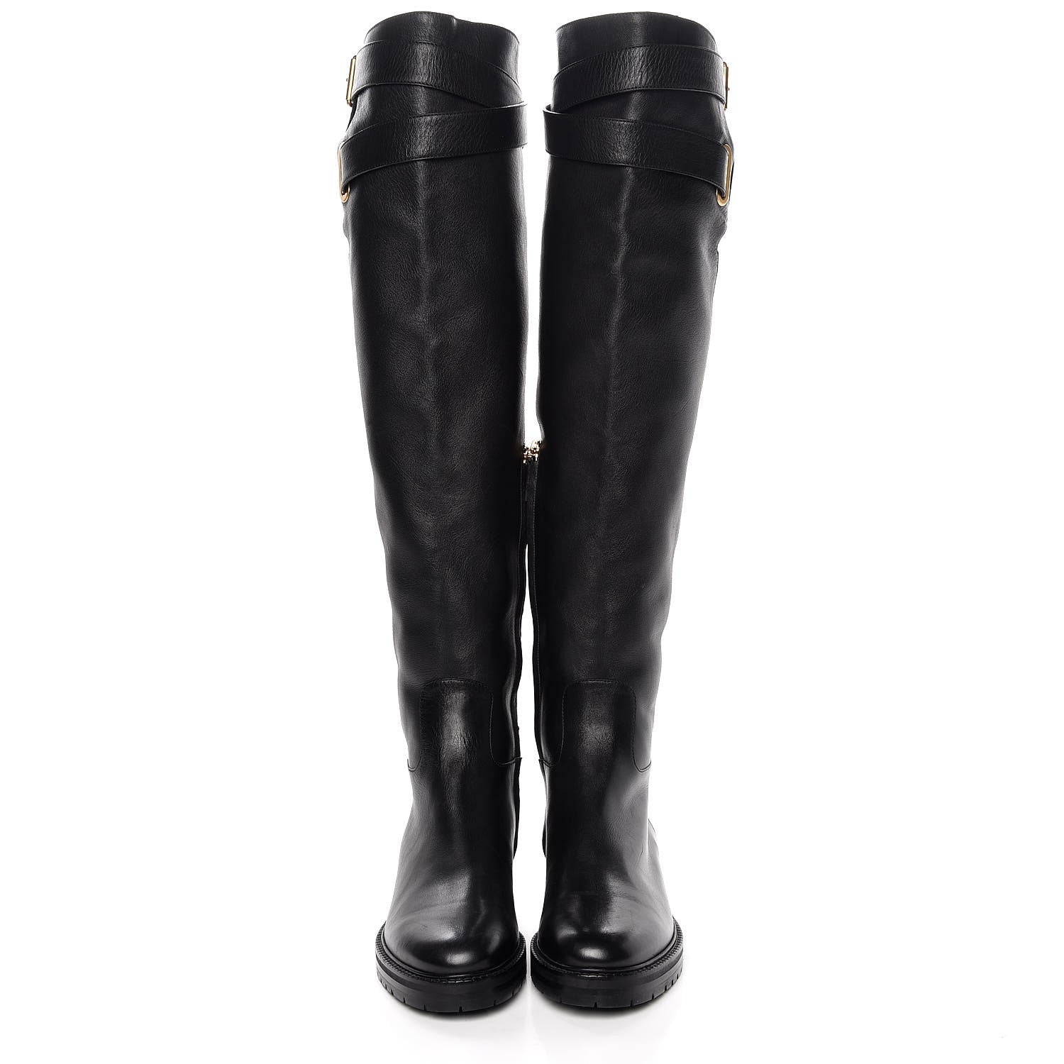 Valentino Garavani Calfskin Knee High Buckle Boots 41 Black 2 of 7