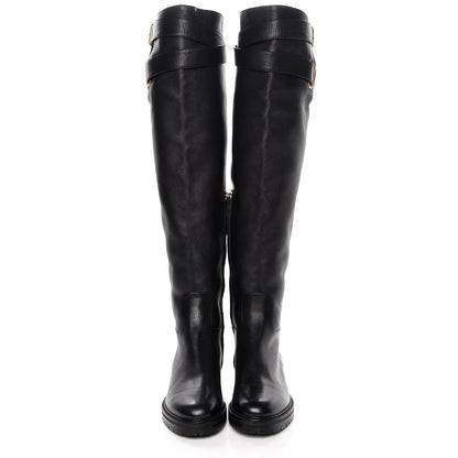 Valentino Garavani Calfskin Knee High Buckle Boots 41 Black 2 of 7