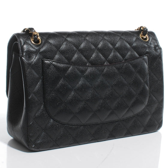 Caviar Quilted Jumbo Double Flap Black