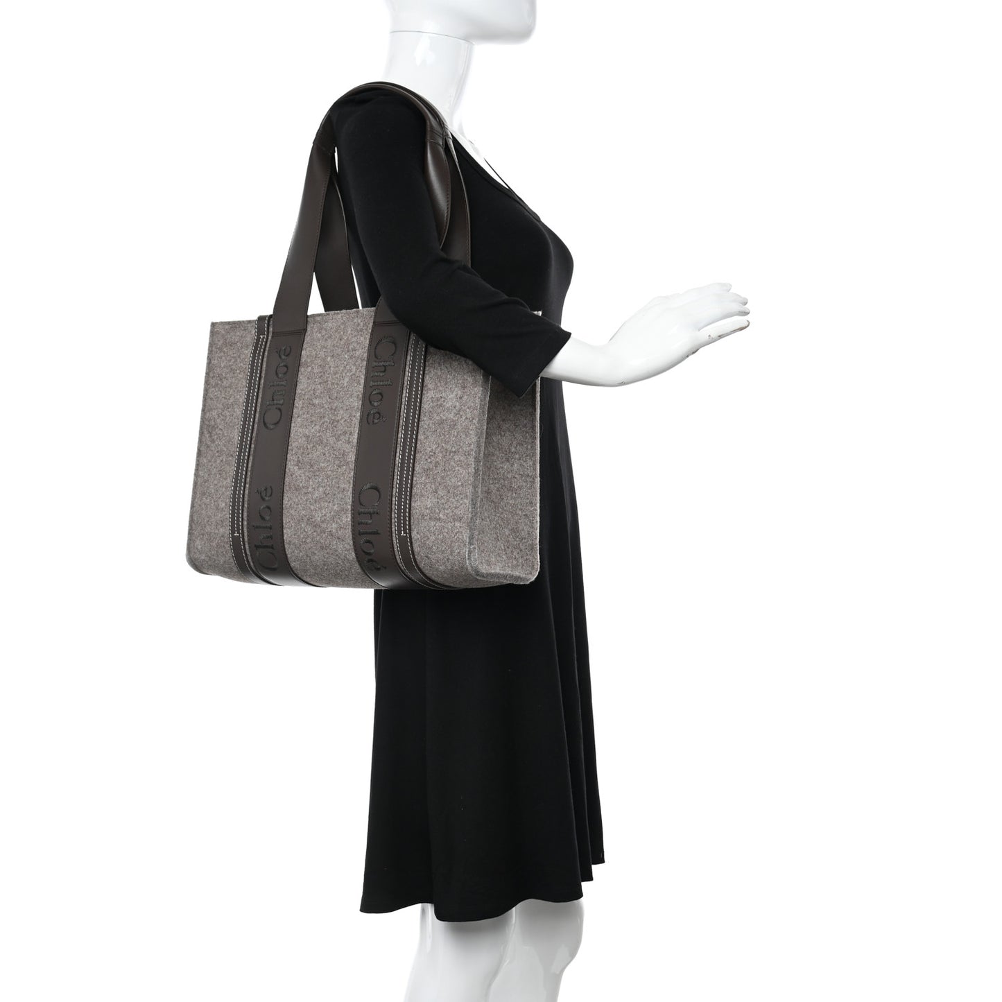 Felt Calfskin Medium Woody Ribbon Tote Deep Beige
