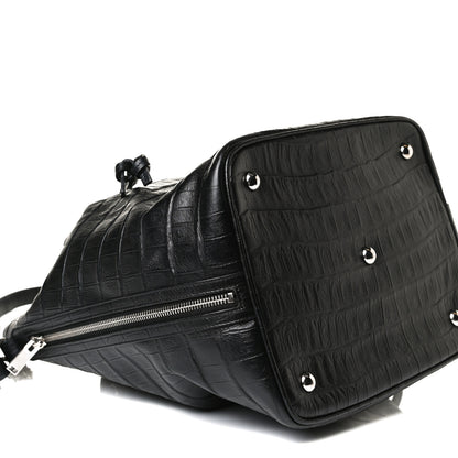 Saint Laurent Calfskin Crocodile Embossed Large Emmanuelle Bucket Bag Black 16 of 31