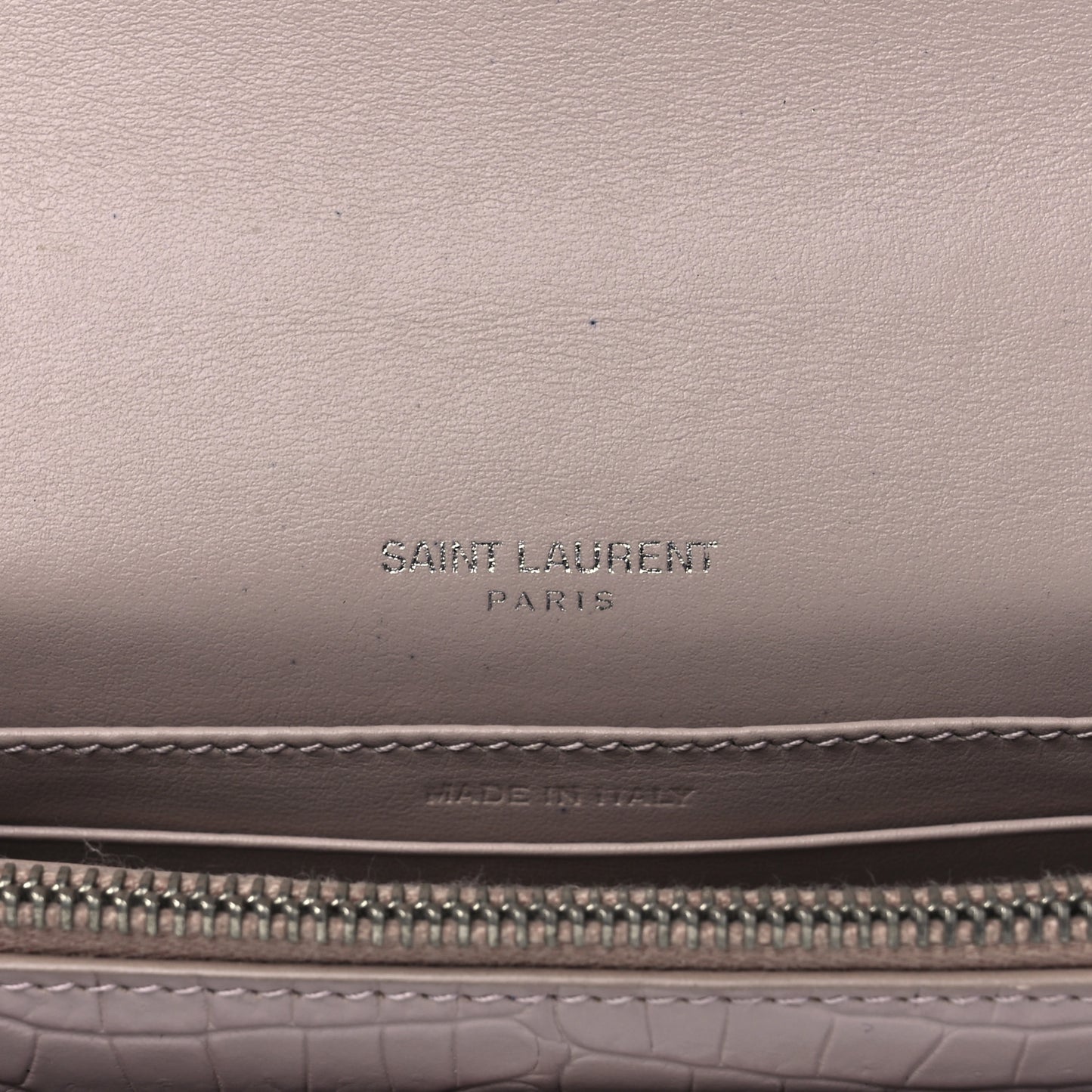 Calfskin Crocodile Embossed Monogram Sunset Chain Wallet Marble Pink