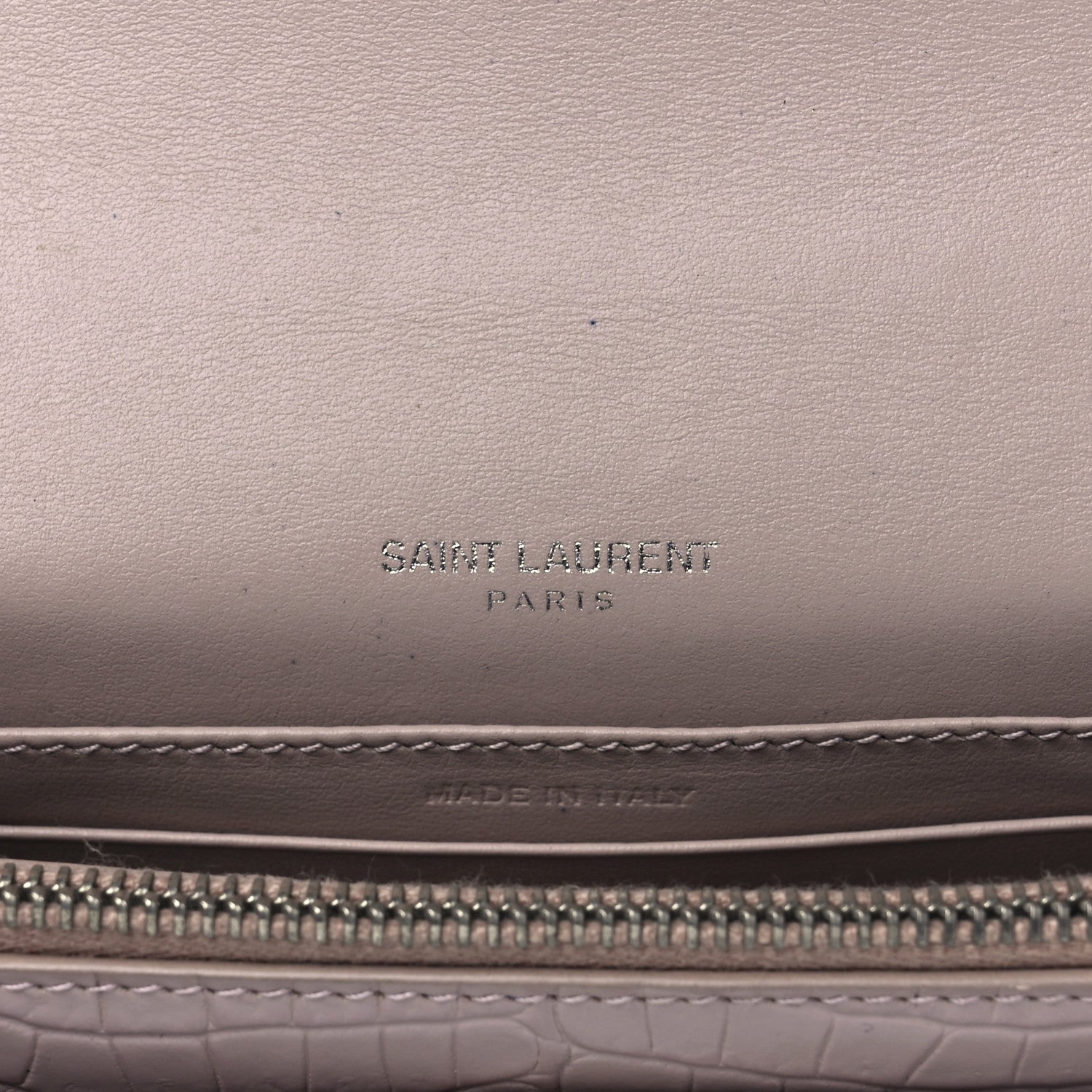 Saint Laurent Calfskin Crocodile Embossed Monogram Sunset Chain Wallet Marble Pink 5 of 11
