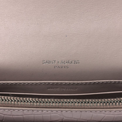 Saint Laurent Calfskin Crocodile Embossed Monogram Sunset Chain Wallet Marble Pink 5 of 11