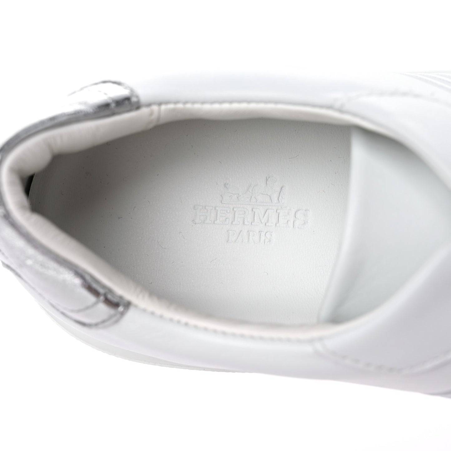Calfskin Womens Advantage Sneakers 38.5 White Gris Argente