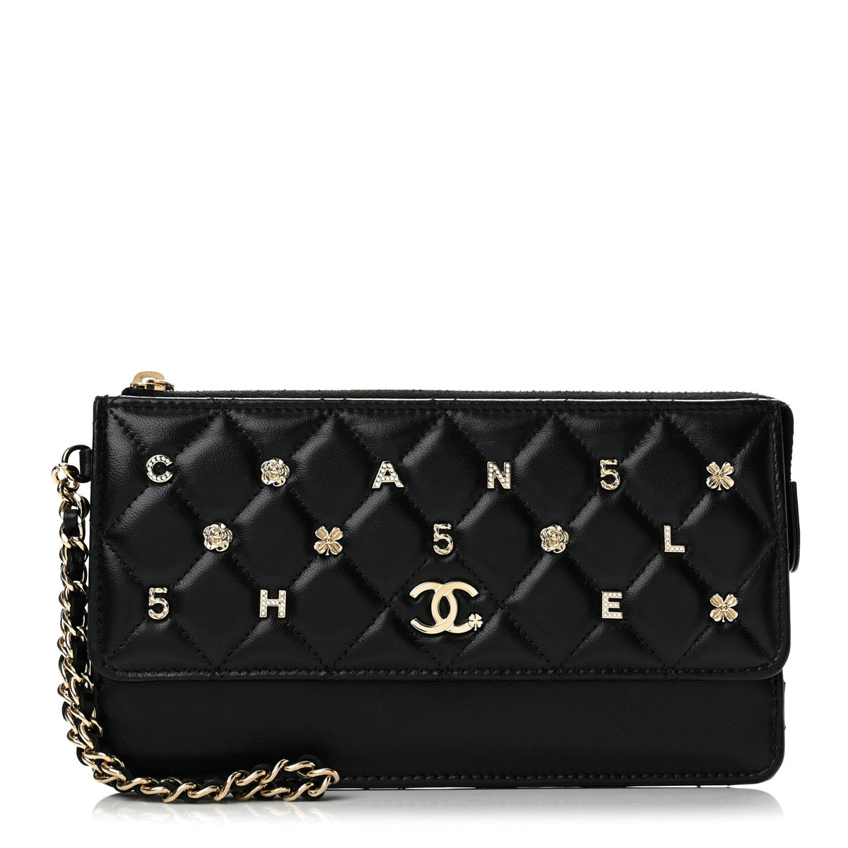Chanel Lambskin Quilted All About Chanel Charm Wristlet Wallet Black 1 of 11