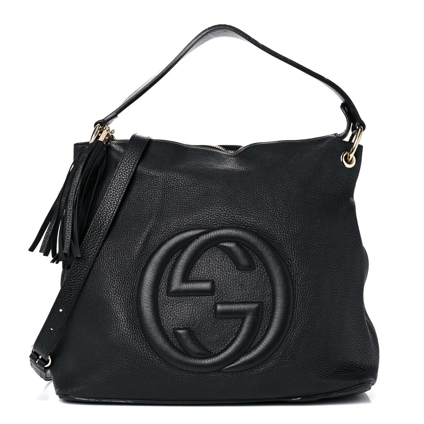 Pebbled Calfskin Large Soho Hobo Black
