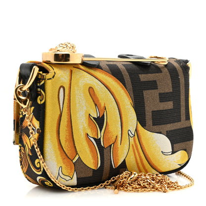 Fendi X VERSACE Silk Fendace FF Baroque Nano Brooch Baguette Black Gold 3 of 8