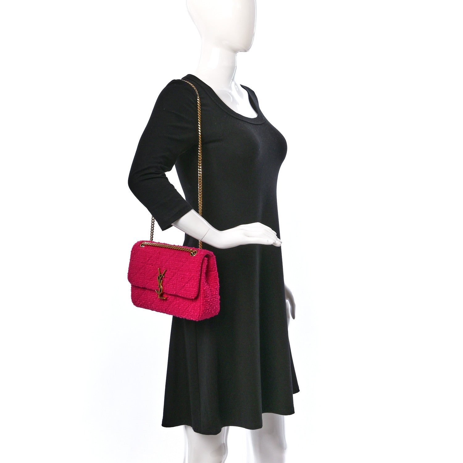 Saint Laurent Boucle Tweed Patchwork Monogram Medium Jamie Baguette Magenta 2 of 8