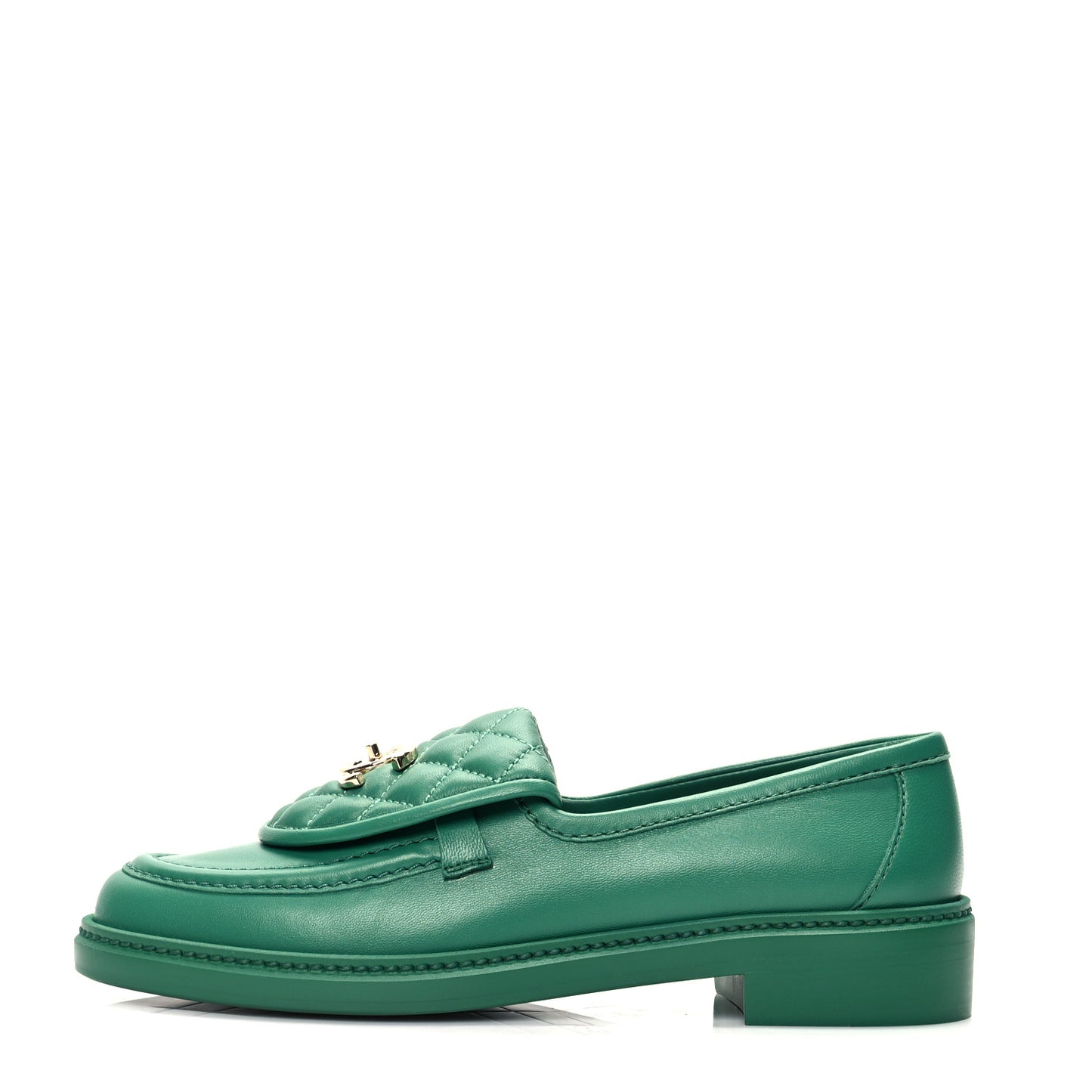 Lambskin Quilted CC Turnlock Loafers 38.5 Green