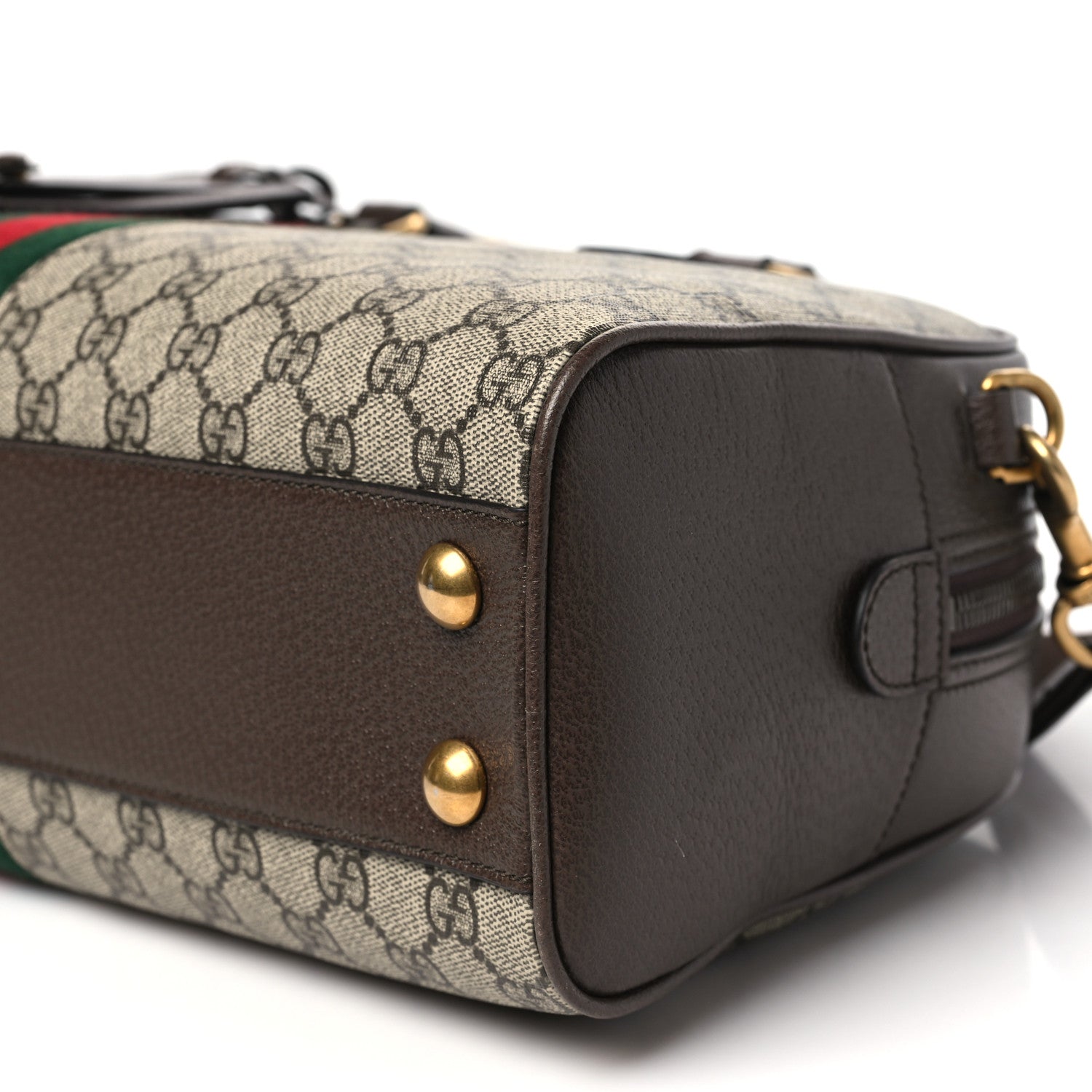 Gucci GG Supreme Monogram Textured Dollar Calfskin Web Medium Savoy Bowling Bag Beige Ebony New Acero 10 of 10