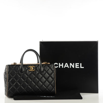 Chanel Lambskin Quilted Small Portobello Tote Black Beige 5 of 9
