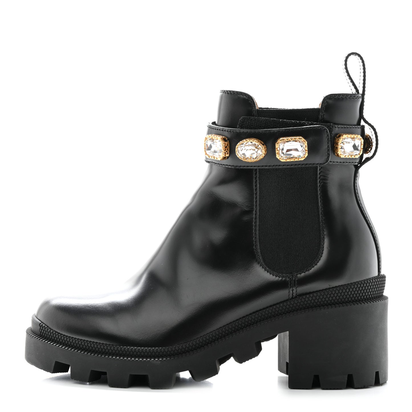 Calfskin Crystal GG Trip Chelsea Ankle Boots 35.5 Black
