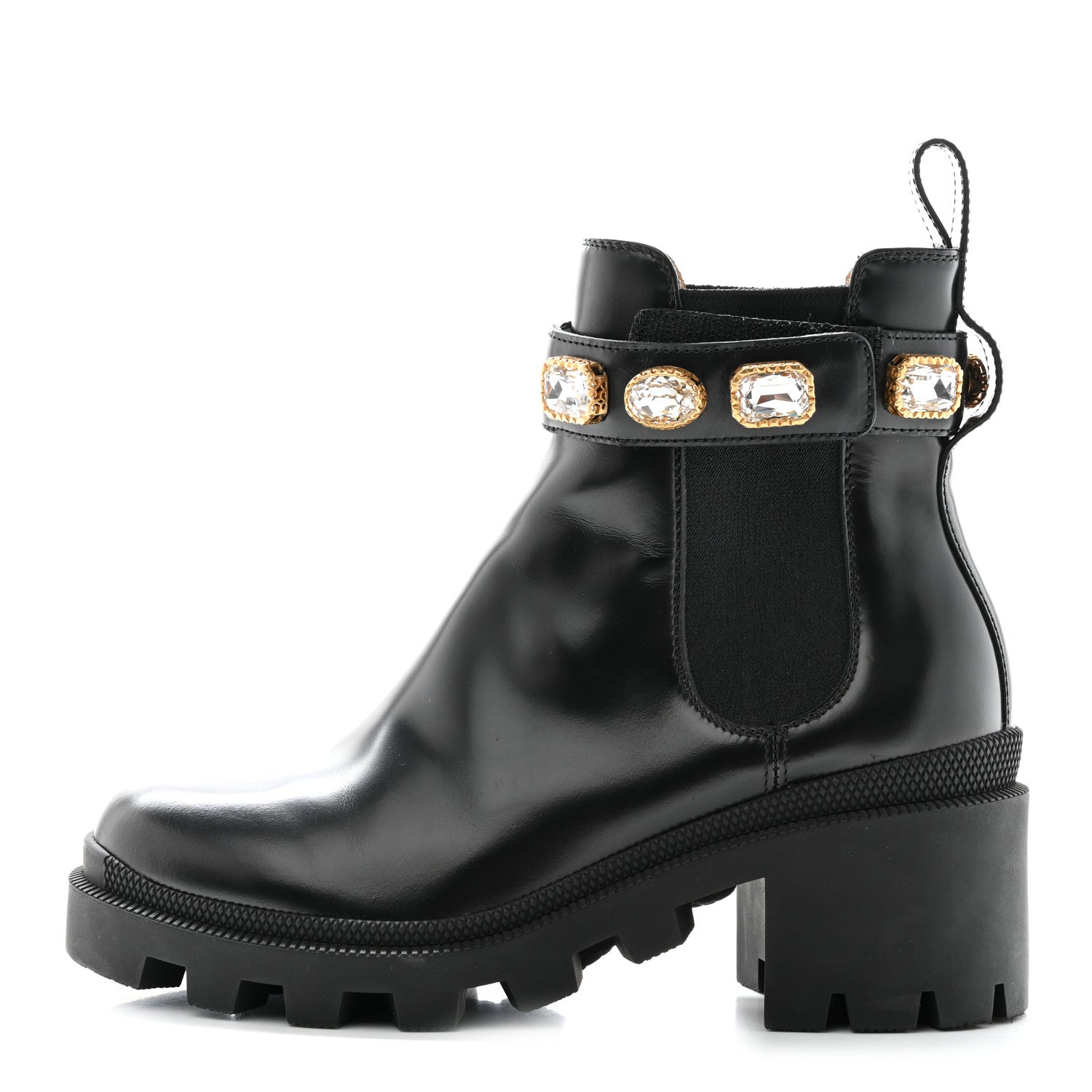 Gucci Calfskin Crystal GG Trip Chelsea Ankle Boots 35.5 Black 1 of 8