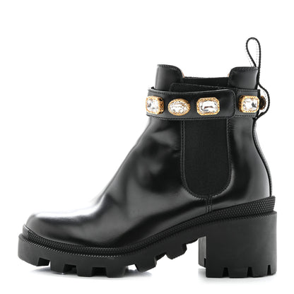 Gucci Calfskin Crystal GG Trip Chelsea Ankle Boots 35.5 Black 1 of 8