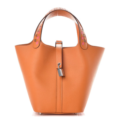 Hermes Epsom Tressage De Cuir Picotin Lock 18 PM Abricot Rose Azalee Gold 1 of 10