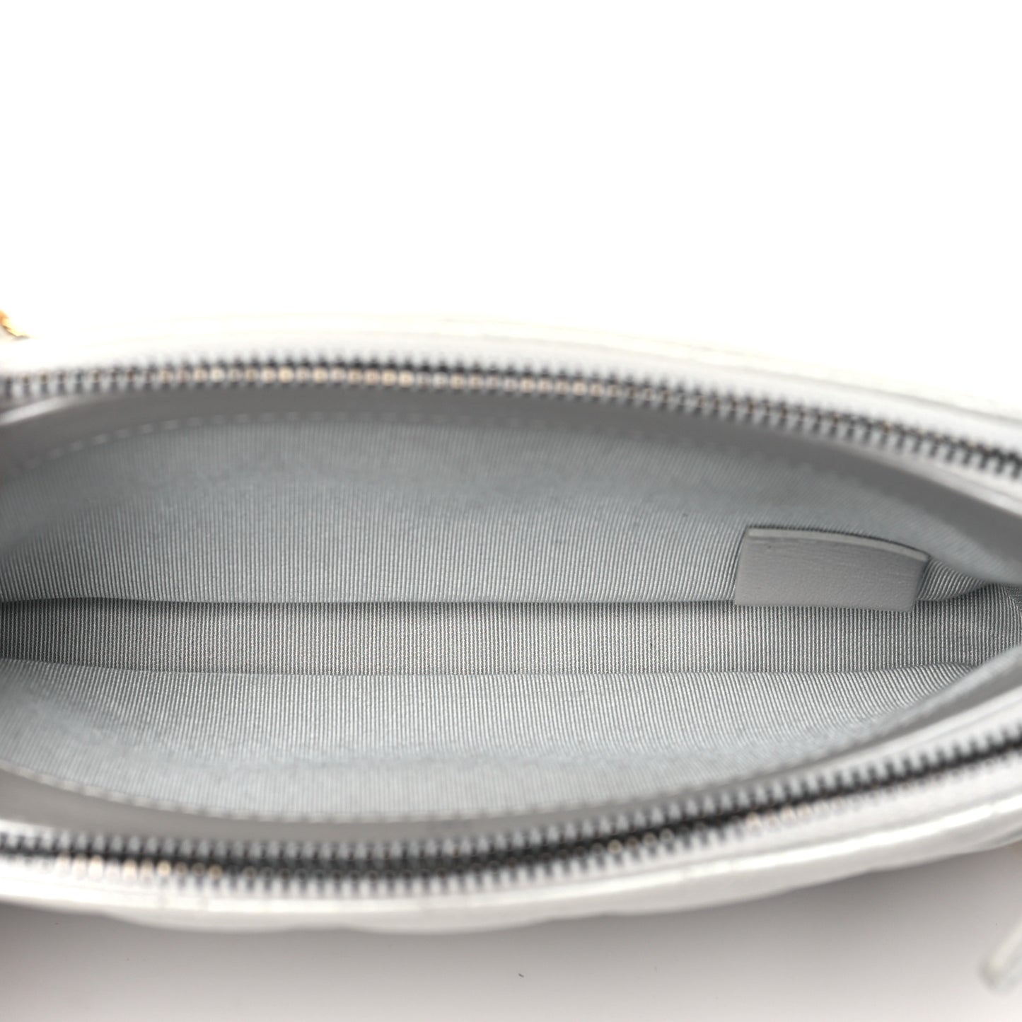 Metallic Lambskin Calfskin Quilted Small Gabrielle Clutch With Chain Silver