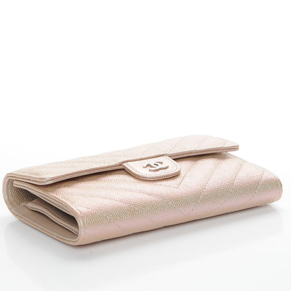 Chanel Metallic Caviar Chevron Quilted Medium Flap Wallet Light Gold 4 of 9