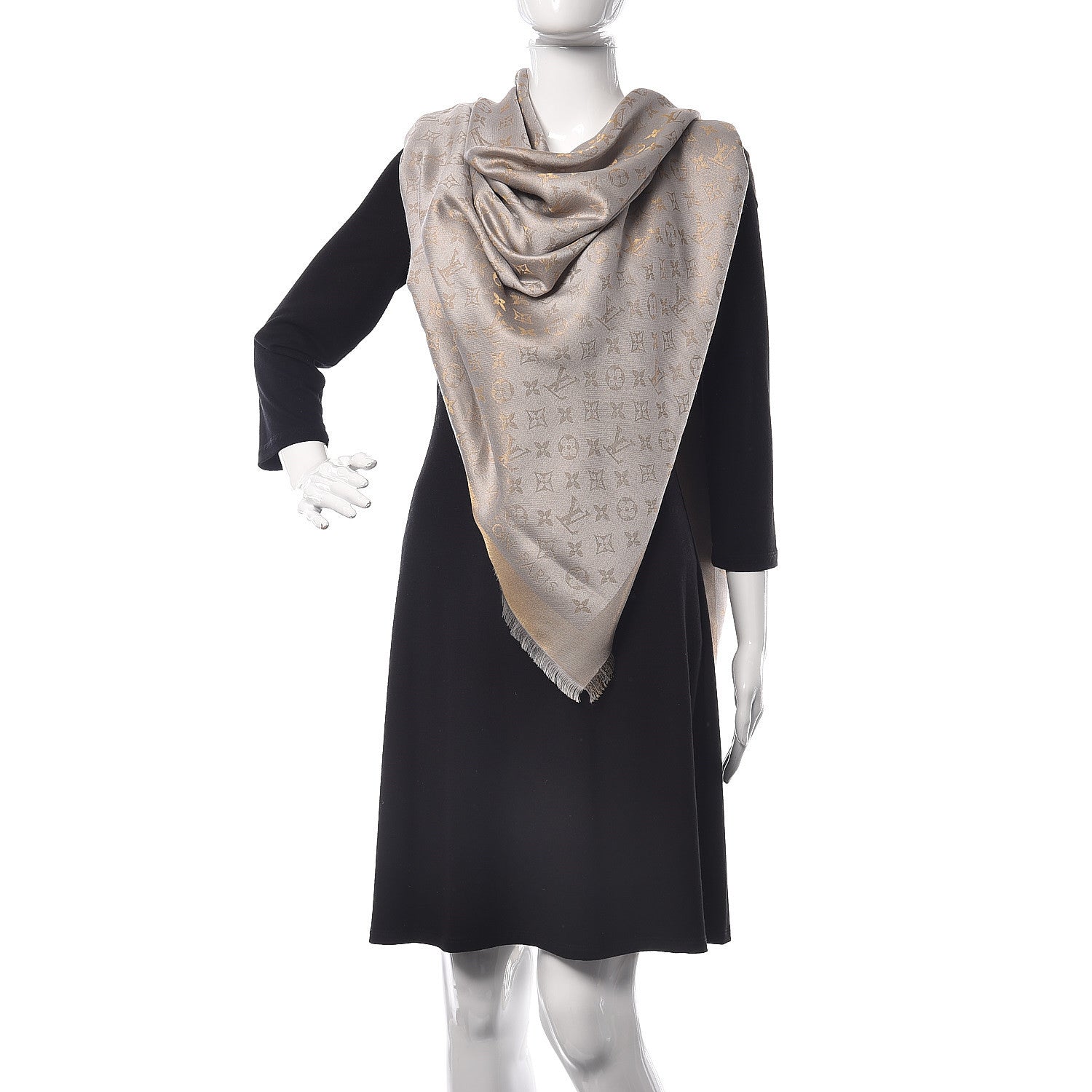 Louis Vuitton Silk Lurex Wool Monogram Shine Shawl Charcoal Greige 2 of 7
