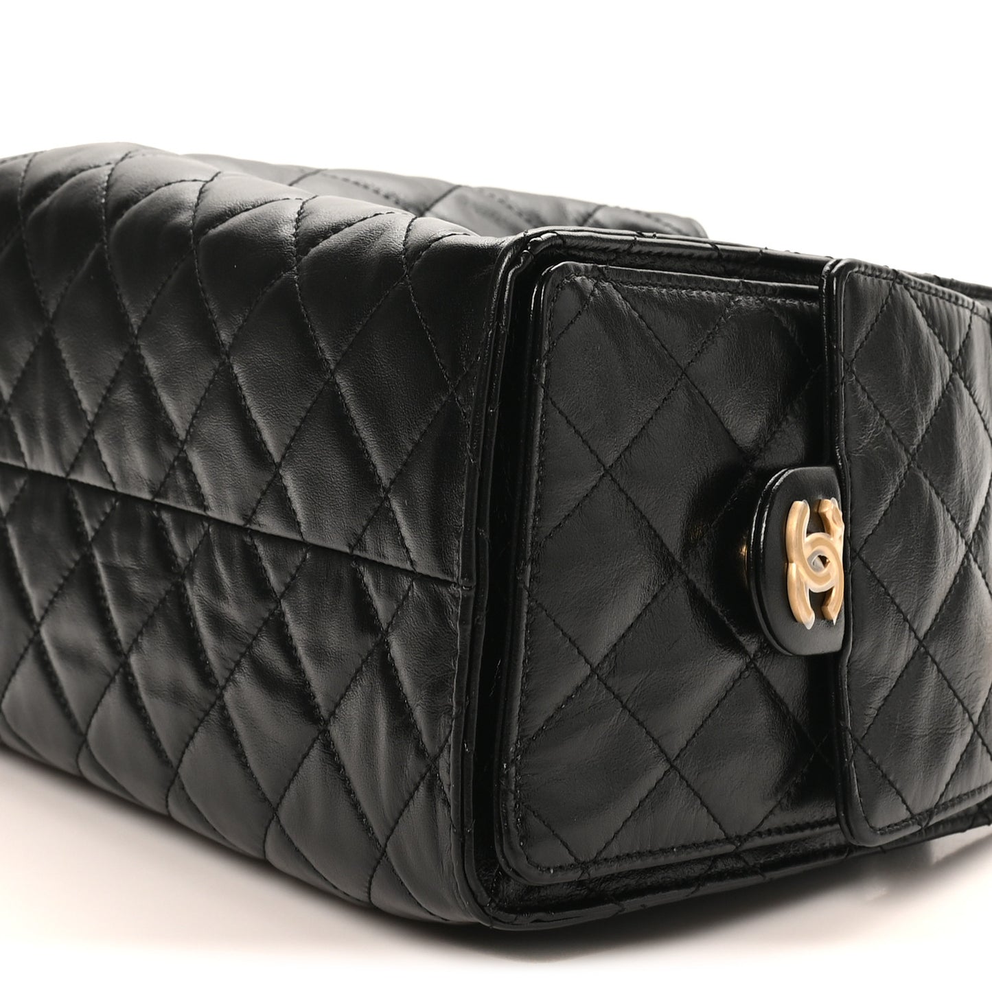 Shiny Crumpled Calfskin Quilted Small Chanel 25 Handbag Black