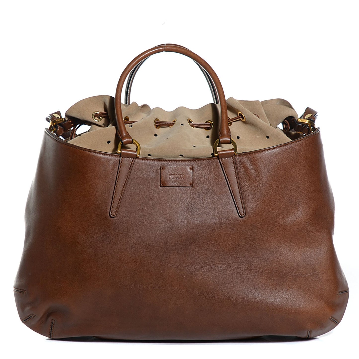 Linen Calfskin B Fab Drawstring Tote Brown