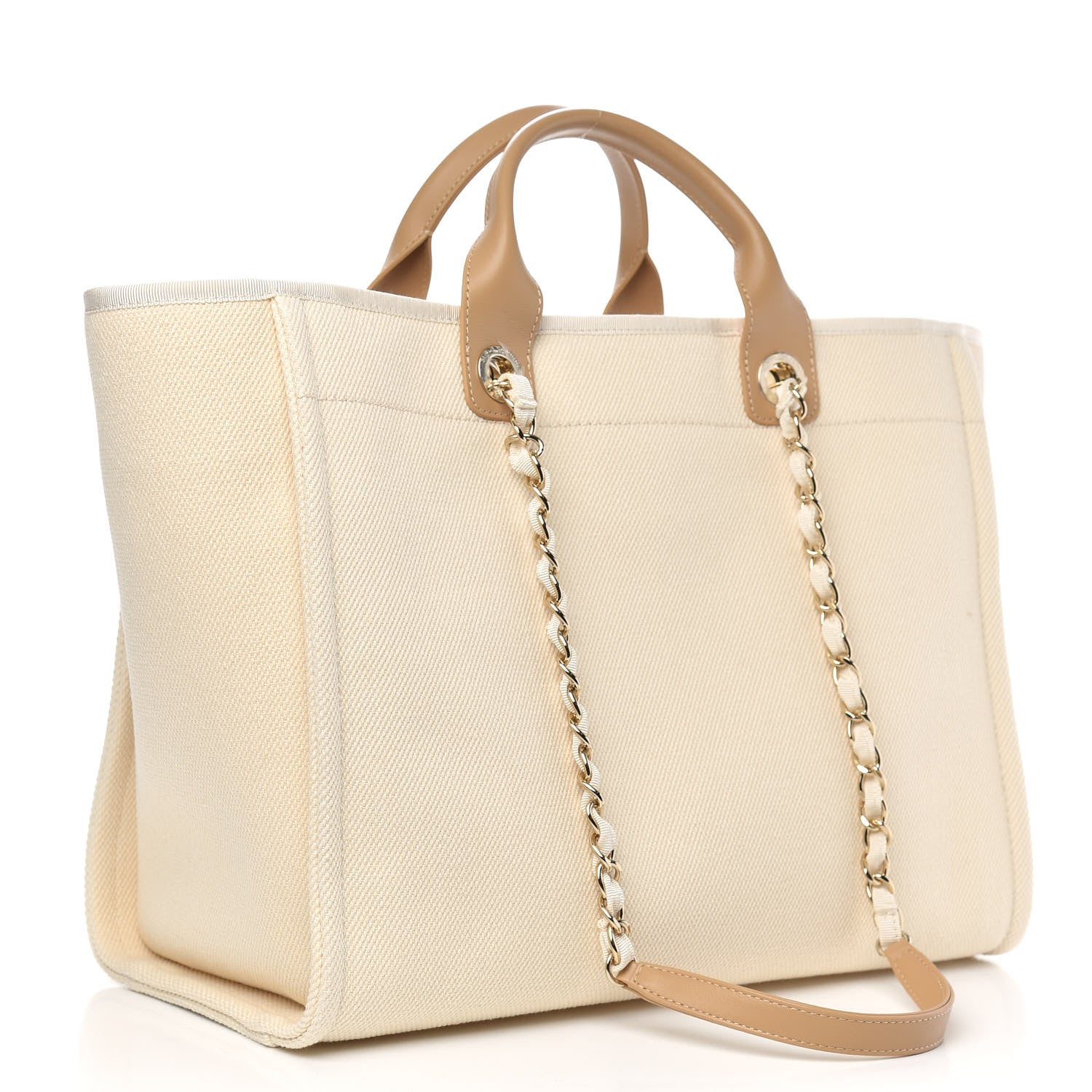 Chanel Canvas Pearl Medium Deauville Tote Ecru Beige 3 of 11