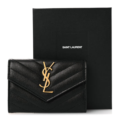 Saint Laurent Grain De Poudre Matelasse Chevron Small Monogram Envelope Wallet Black 8 of 8