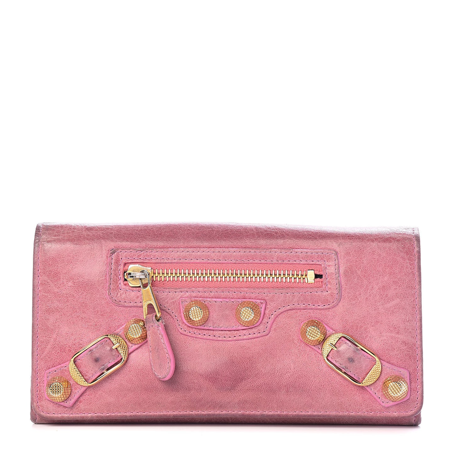 Agneau Giant 12 Gold Hardware Money Wallet Pink