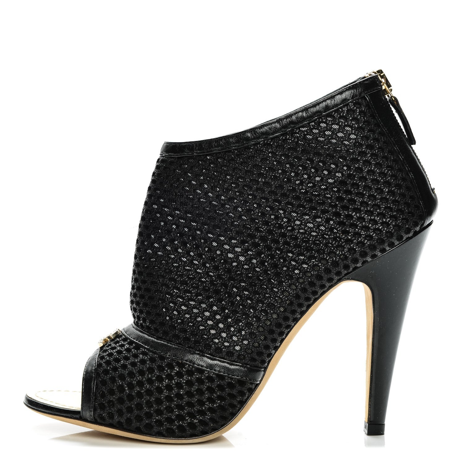 Chanel Mesh CC Peep Toe Ankle Boots 38.5 Black 1 of 7