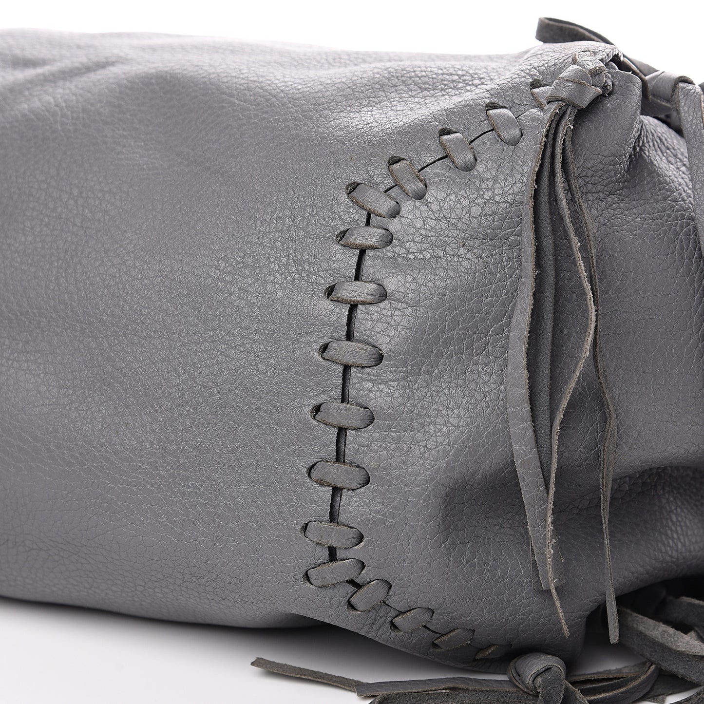 Grained Calfskin C-Rockee Fringe Tote Grey