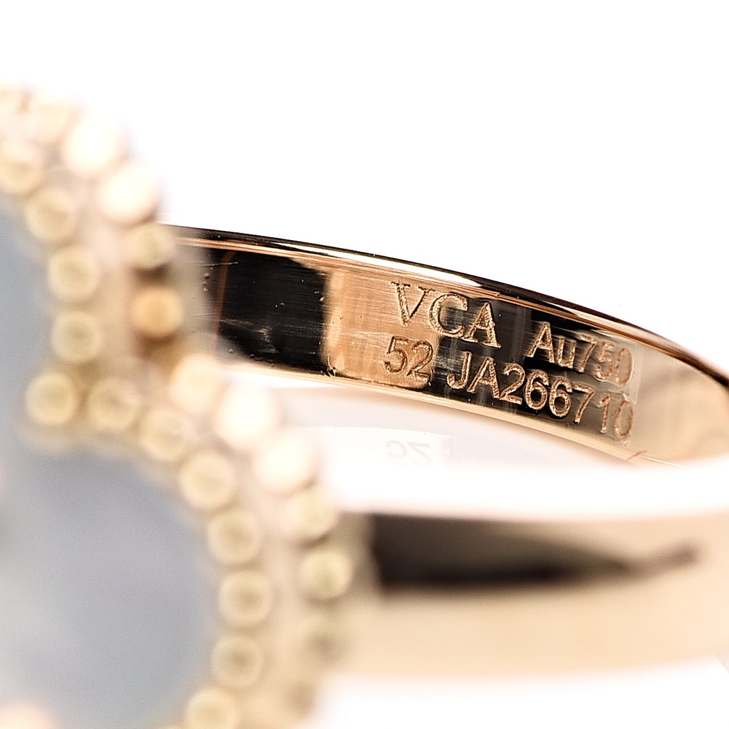 18K Yellow Gold Diamond Mother of Pearl Vintage Alhambra Ring 52 6