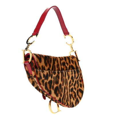 Christian Dior Pony Hair Leopard Saddle Bag Red 3 of 13