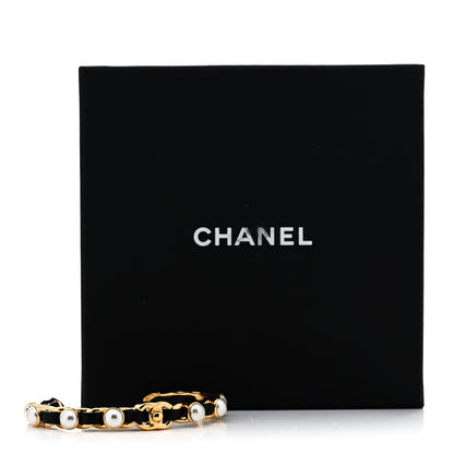 Chanel Lambskin Pearl CC Cuff Bracelet S Black Gold 5 of 5