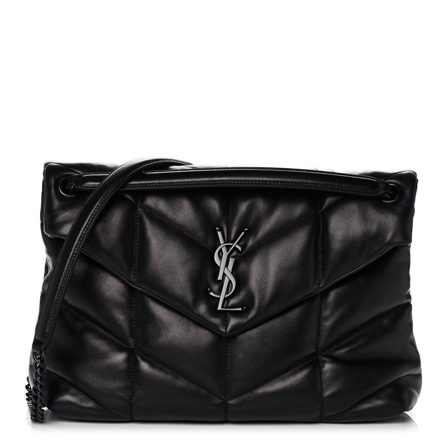Lambskin Quilted Medium Loulou Puffer Monogram Chain Satchel Black