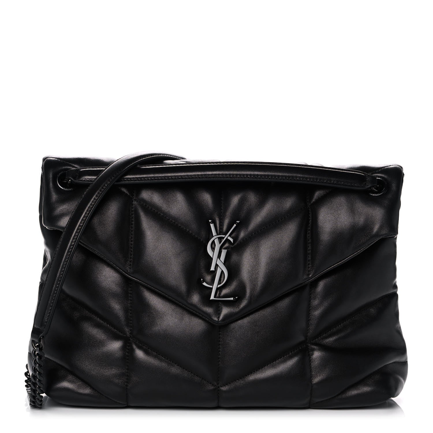 Saint Laurent Lambskin Quilted Medium Loulou Puffer Monogram Chain Satchel Black 1 of 16