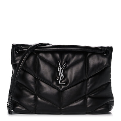 Saint Laurent Lambskin Quilted Medium Loulou Puffer Monogram Chain Satchel Black 1 of 16