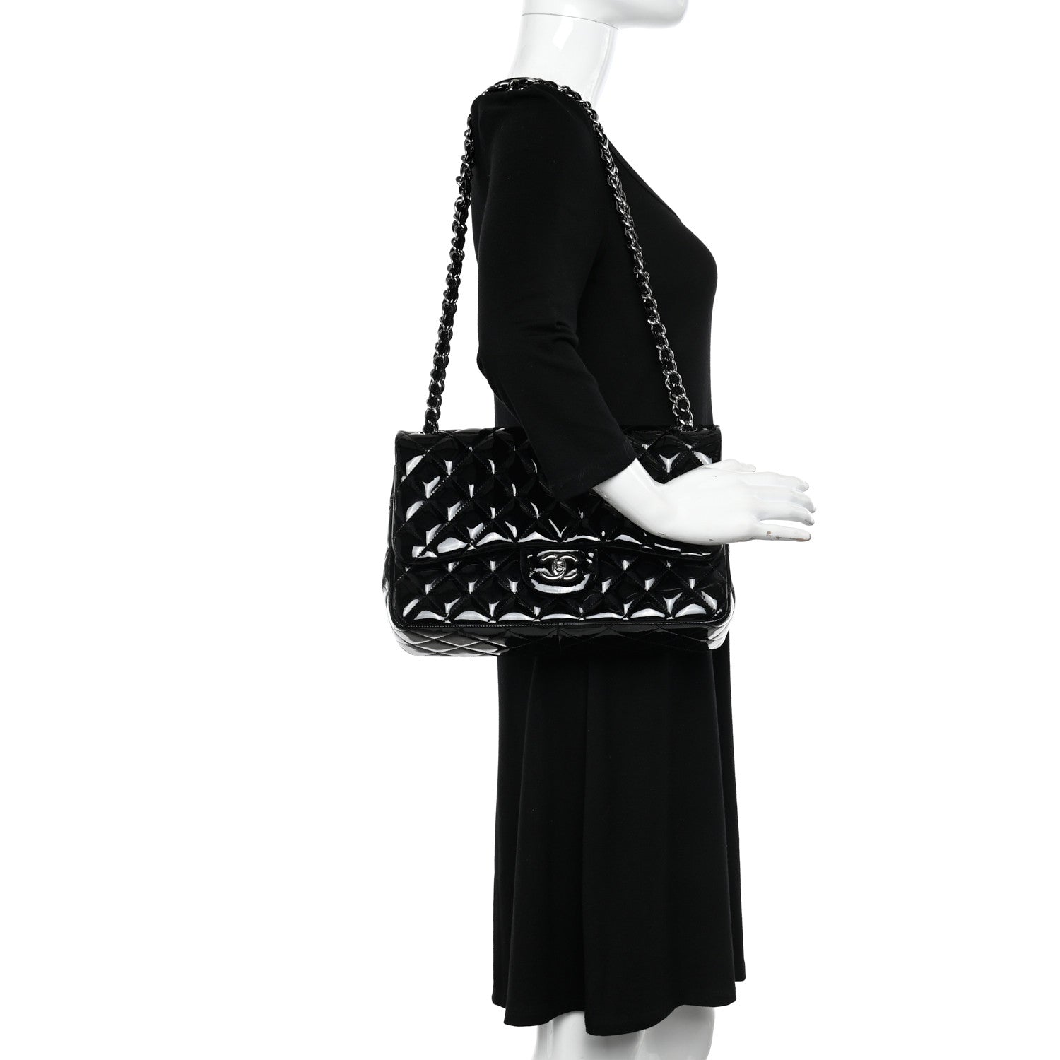 Chanel Patent Quilted Jumbo Single Flap Black 2 of 12