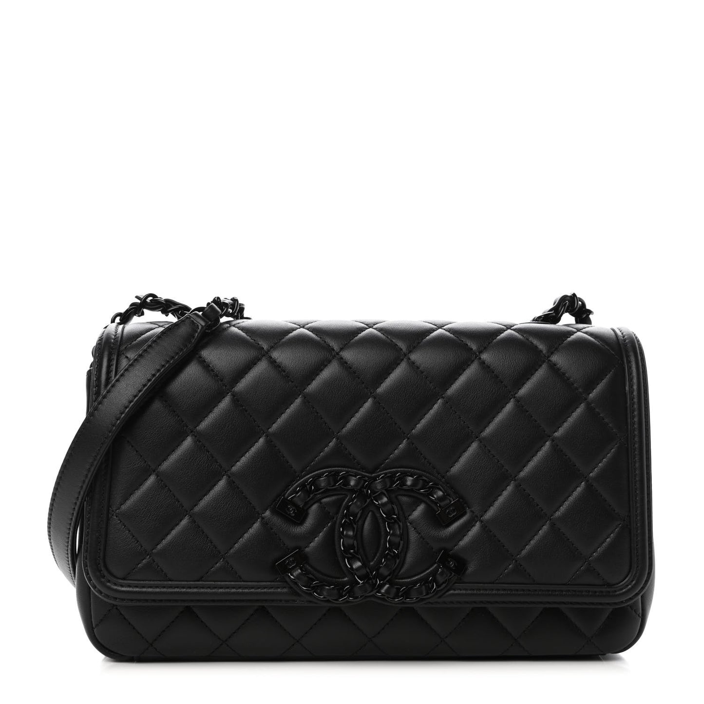 Calfskin Quilted Medium CC Filigree Flap Black